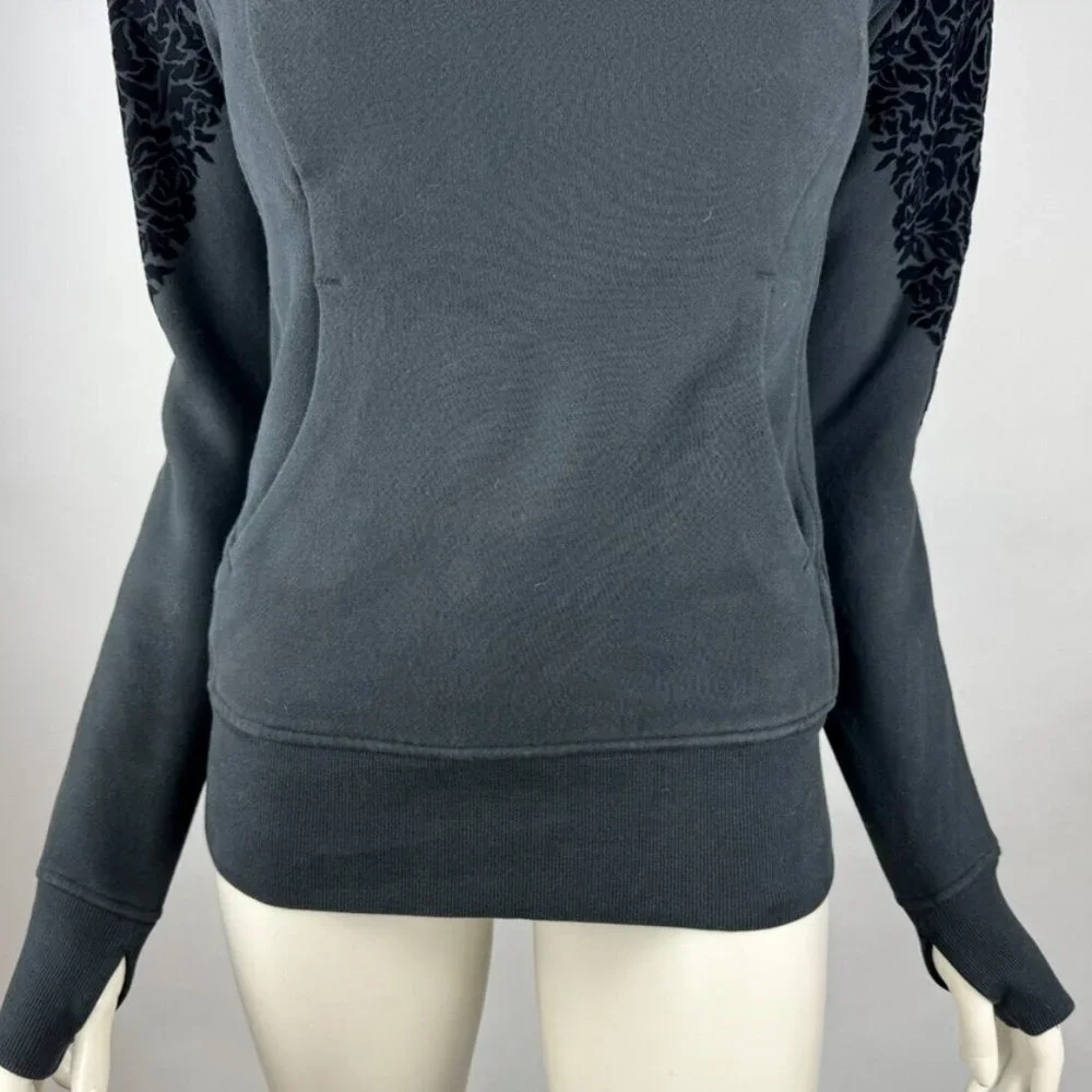 Lululemon Floral Flock Pullover Women 4 Long Sleeve Cotton Terry Sweater Pockets